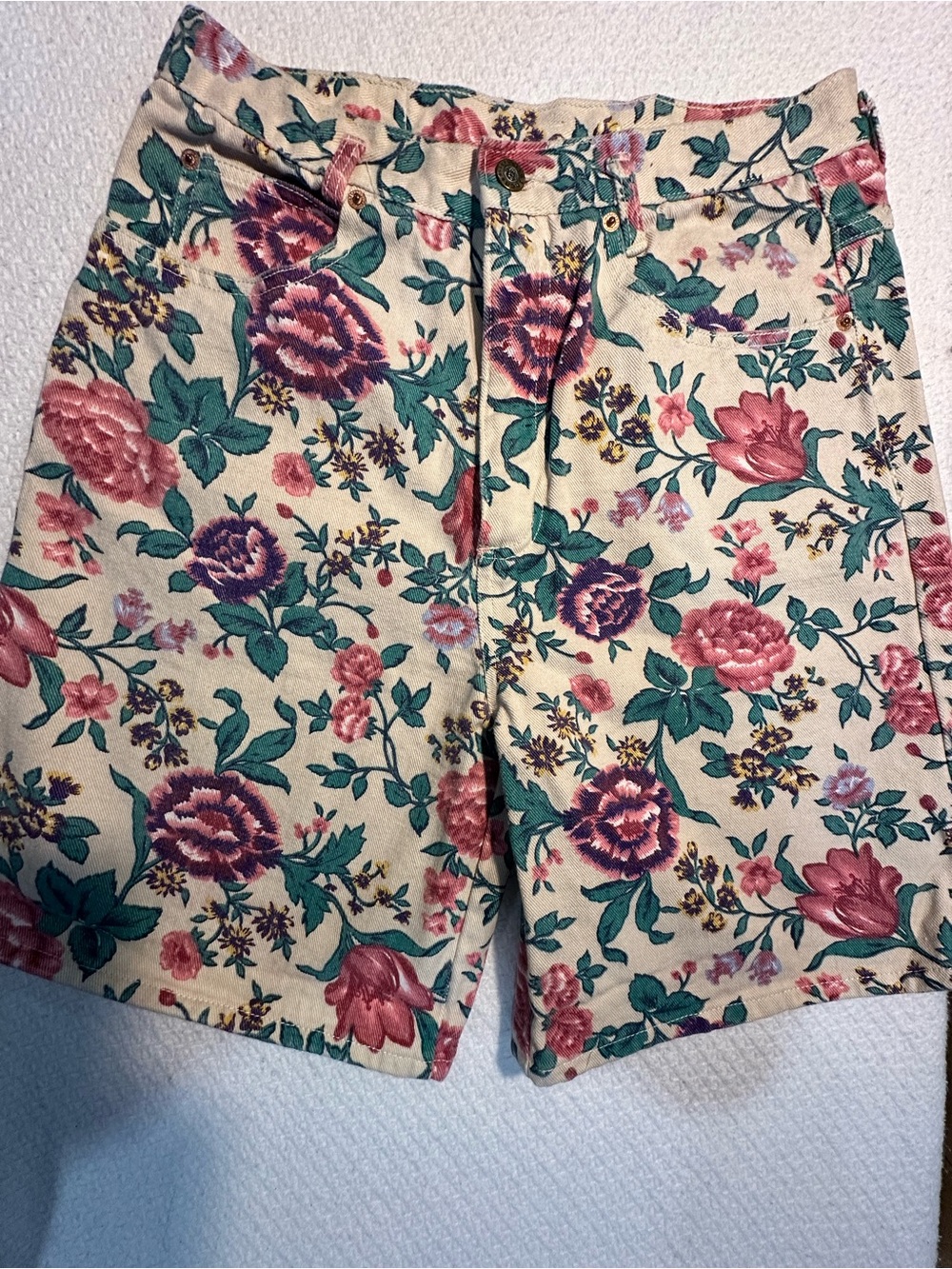 Floral Denim Shorts — Size Medium — 100% Cotton